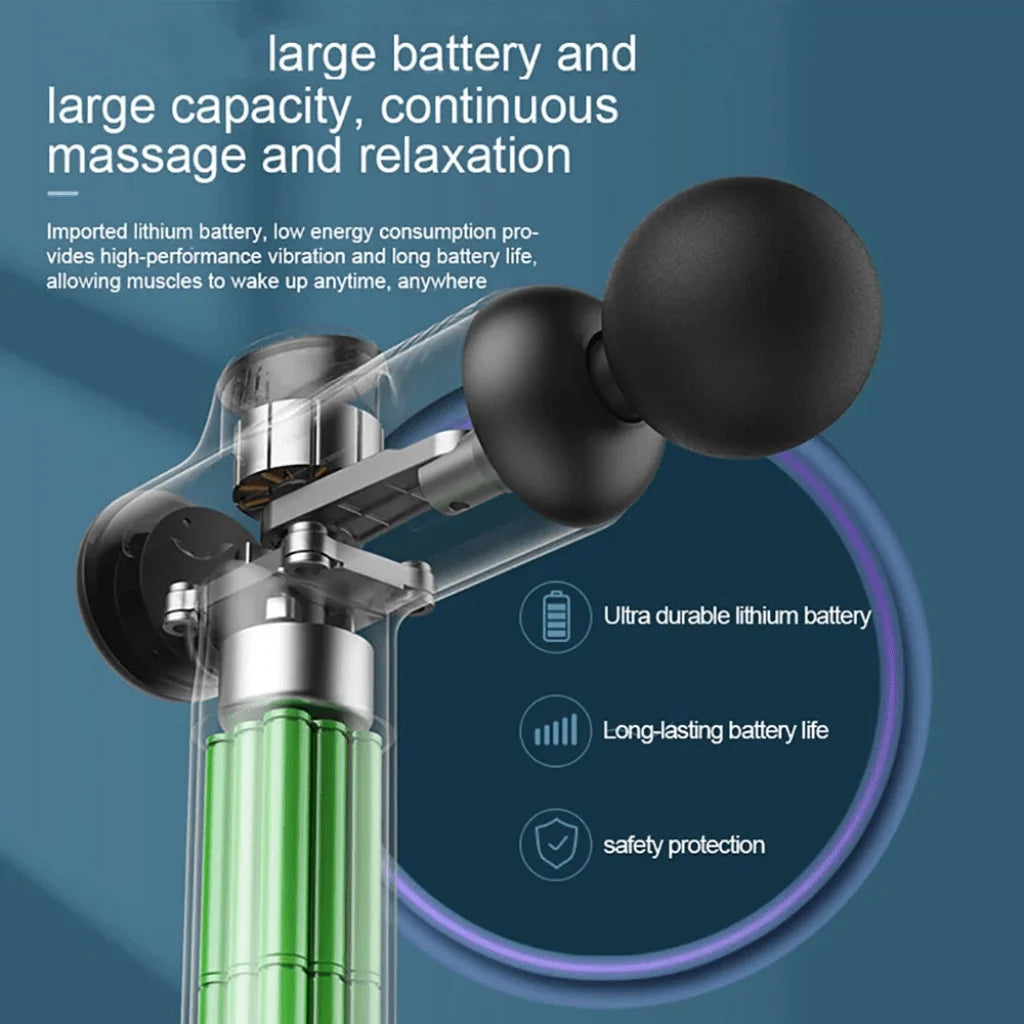 99 Massage. Le pistolet de massage avec 99 vitesses et 8 têtes de fixation.